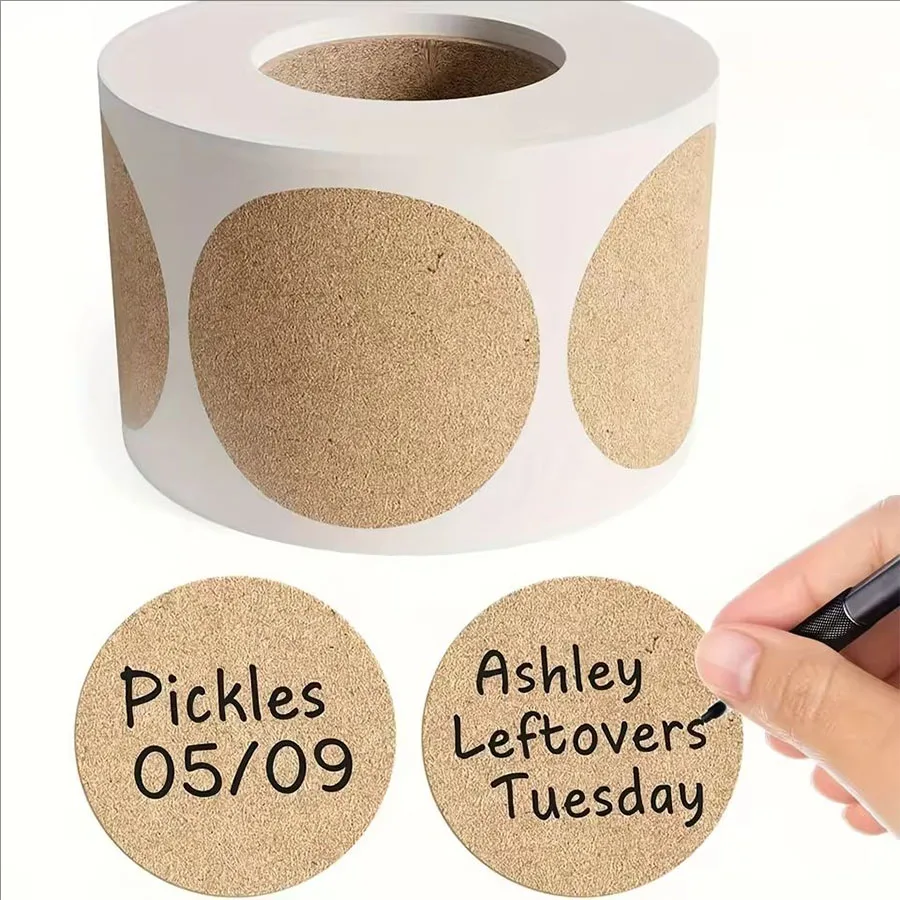 Sticker Label Roll - 500 шт./1 рулон, крафт-круглые самоклеящиеся этикетки,
